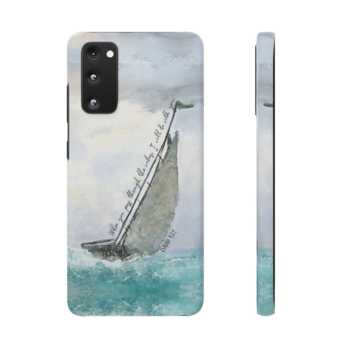 When you pass through the waters, I'll be with you Phone Case | Isaiah 43:2 Ocean themed Bible Verse Phone Case