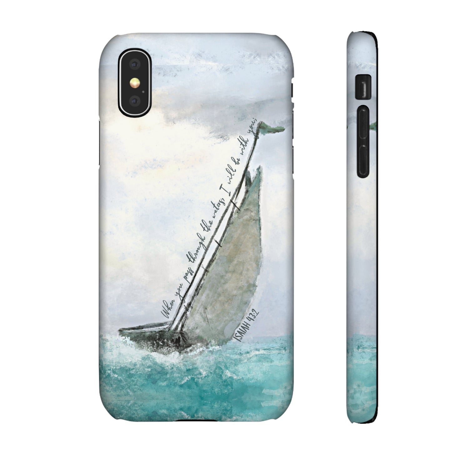 When you pass through the waters, I'll be with you Phone Case | Isaiah 43:2 Ocean themed Bible Verse Phone Case