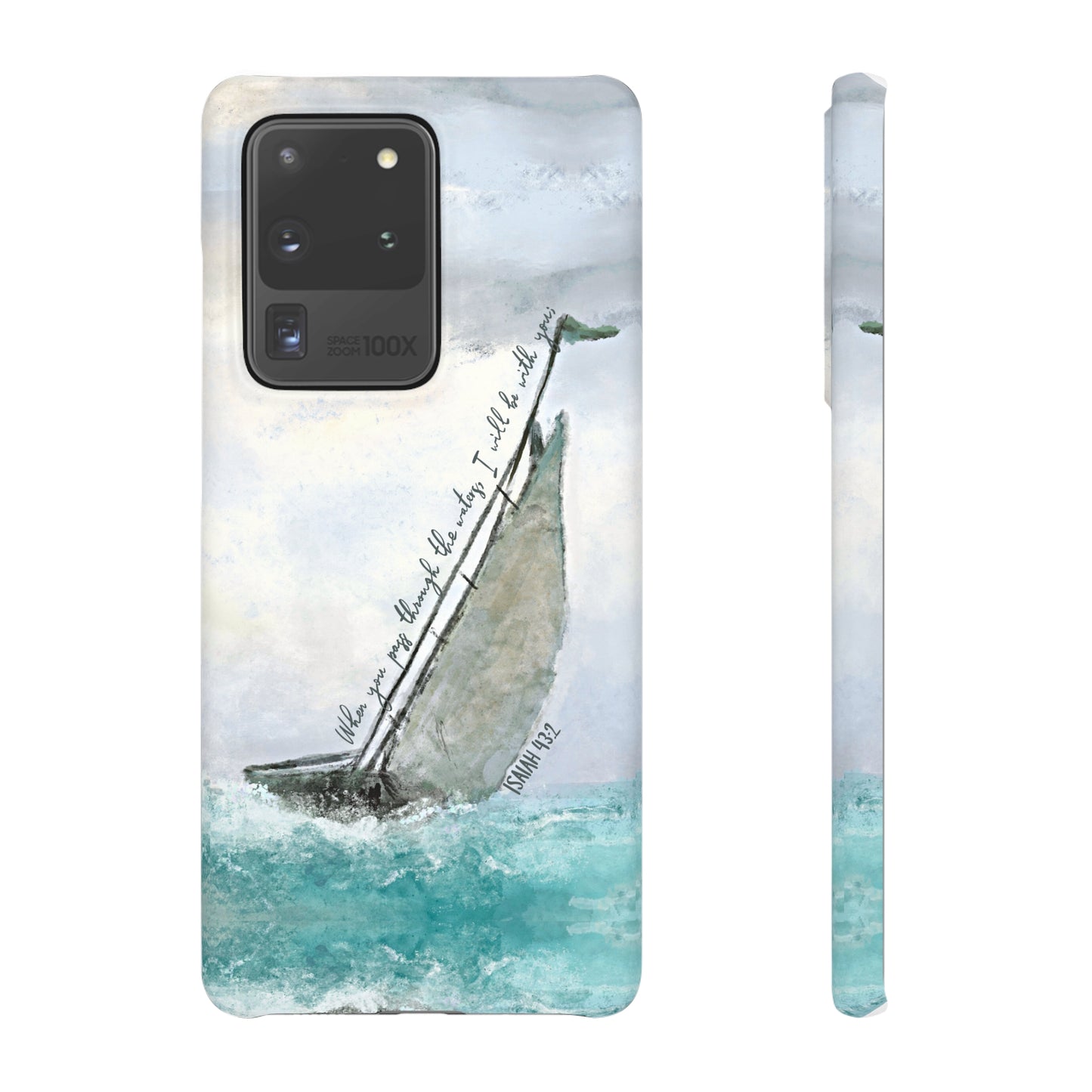 When you pass through the waters, I'll be with you Phone Case | Isaiah 43:2 Ocean themed Bible Verse Phone Case