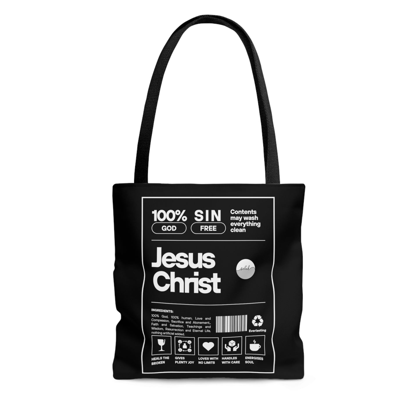 Jesus Christ Creative Canvas Tote Bag | Christian Tote Bag | Jesus is King Ingredients List Label Bible Verse Canvas Bag