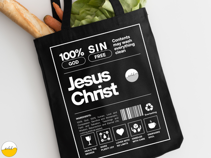 Jesus Christ Creative Canvas Tote Bag | Christian Tote Bag | Jesus is King Ingredients List Label Bible Verse Canvas Bag