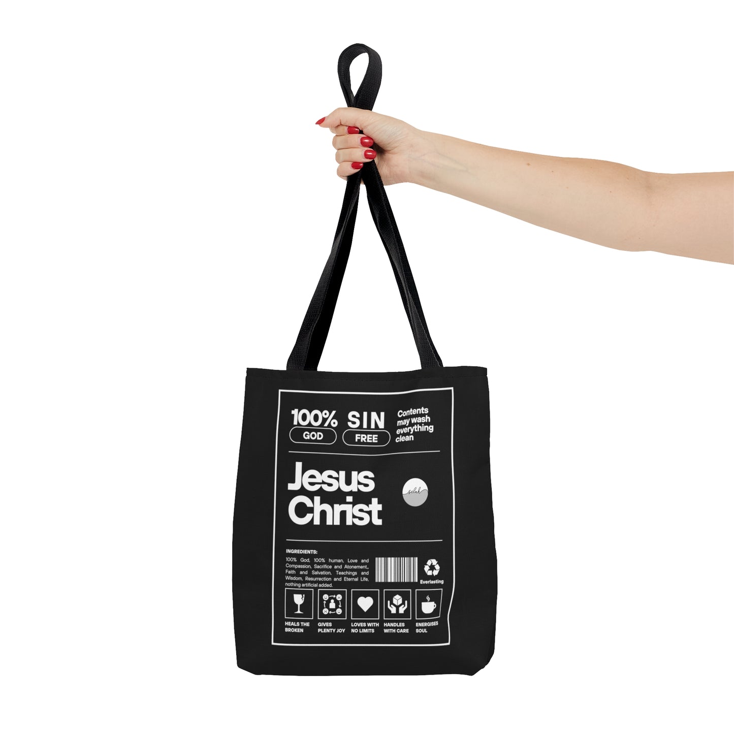 Jesus Christ Creative Canvas Tote Bag | Christian Tote Bag | Jesus is King Ingredients List Label Bible Verse Canvas Bag