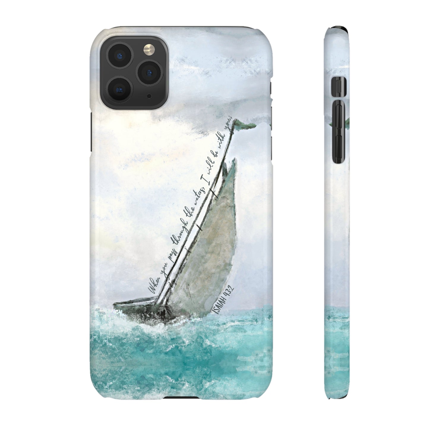 When you pass through the waters, I'll be with you Phone Case | Isaiah 43:2 Ocean themed Bible Verse Phone Case