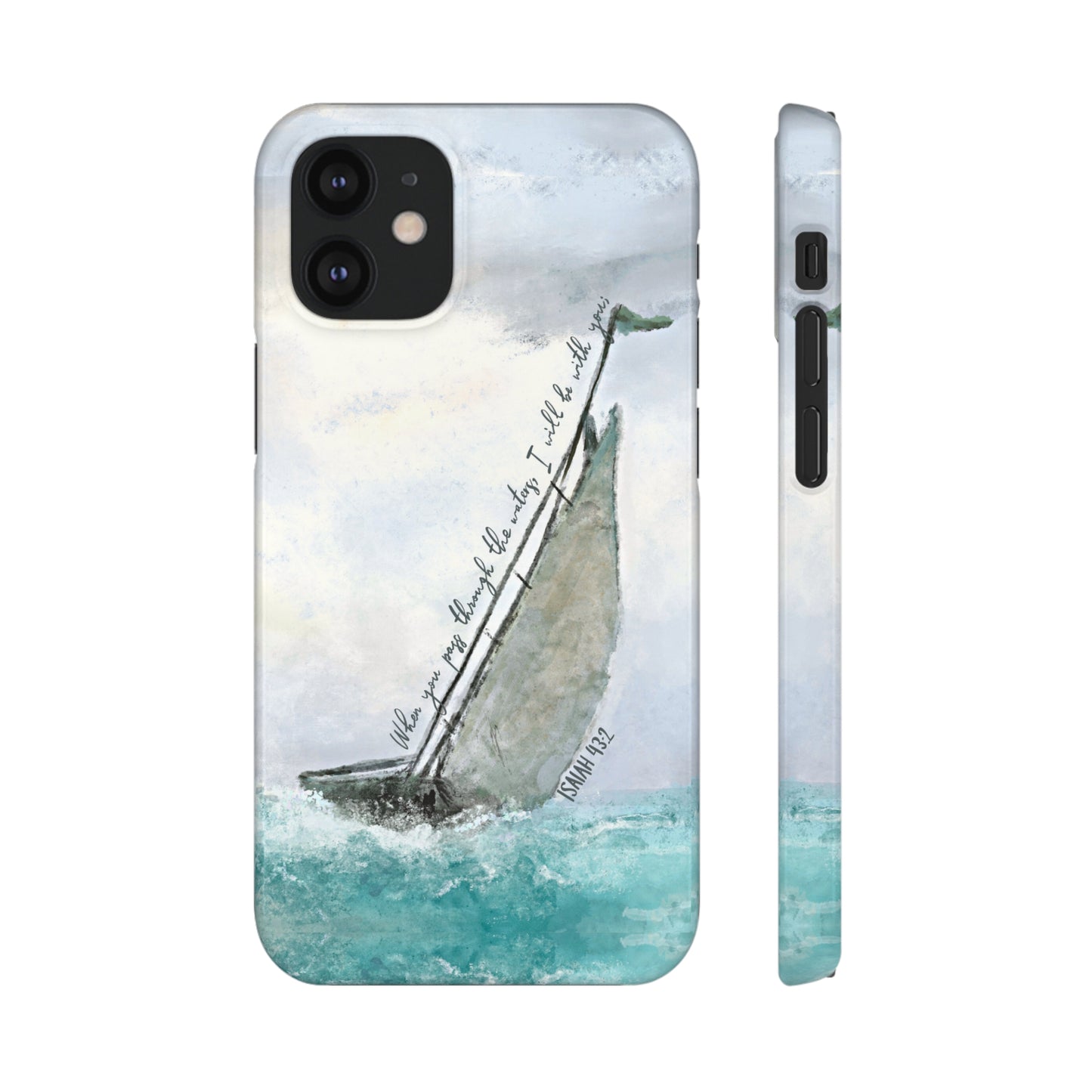 When you pass through the waters, I'll be with you Phone Case | Isaiah 43:2 Ocean themed Bible Verse Phone Case