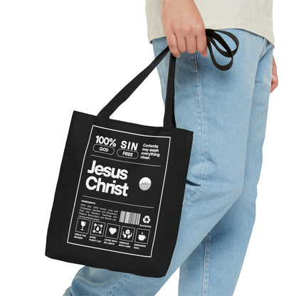 Jesus Christ Creative Canvas Tote Bag | Christian Tote Bag | Jesus is King Ingredients List Label Bible Verse Canvas Bag