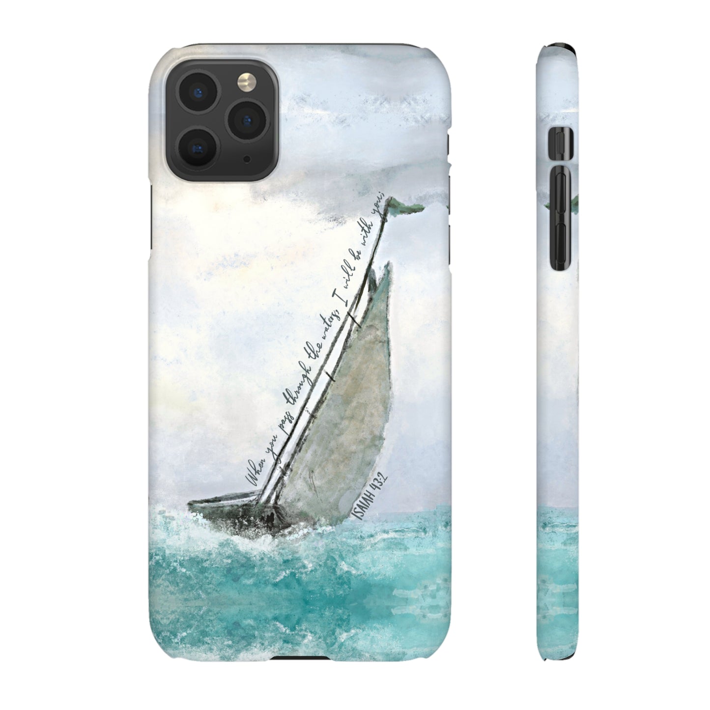 When you pass through the waters, I'll be with you Phone Case | Isaiah 43:2 Ocean themed Bible Verse Phone Case