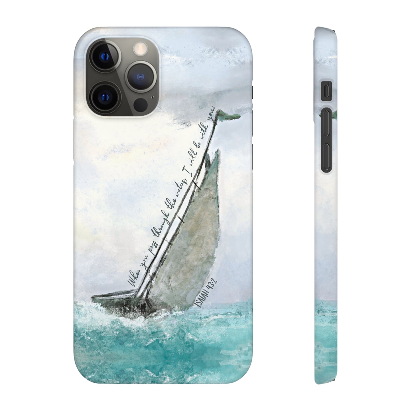 When you pass through the waters, I'll be with you Phone Case | Isaiah 43:2 Ocean themed Bible Verse Phone Case