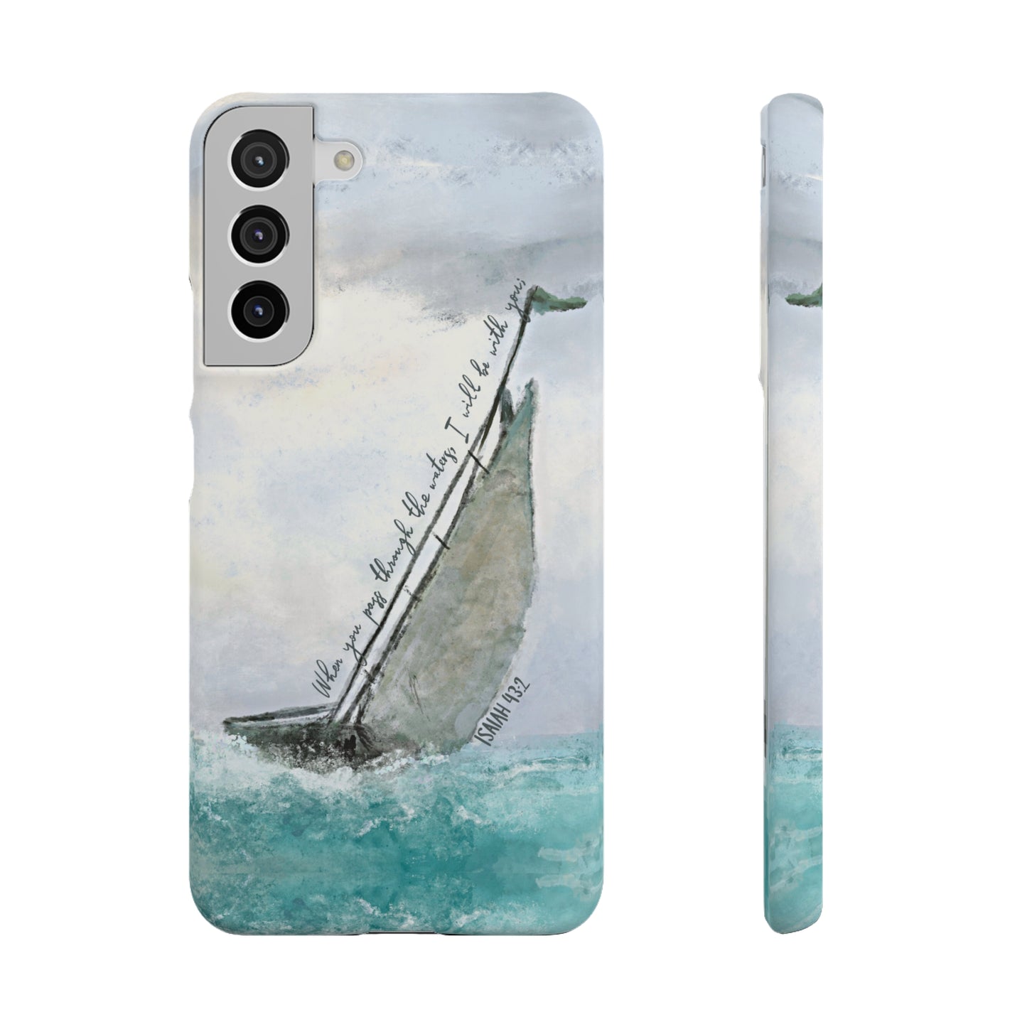 When you pass through the waters, I'll be with you Phone Case | Isaiah 43:2 Ocean themed Bible Verse Phone Case