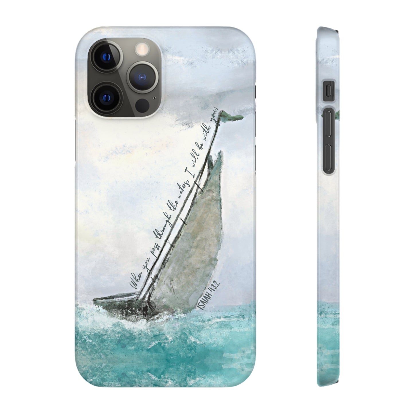 When you pass through the waters, I'll be with you Phone Case | Isaiah 43:2 Ocean themed Bible Verse Phone Case