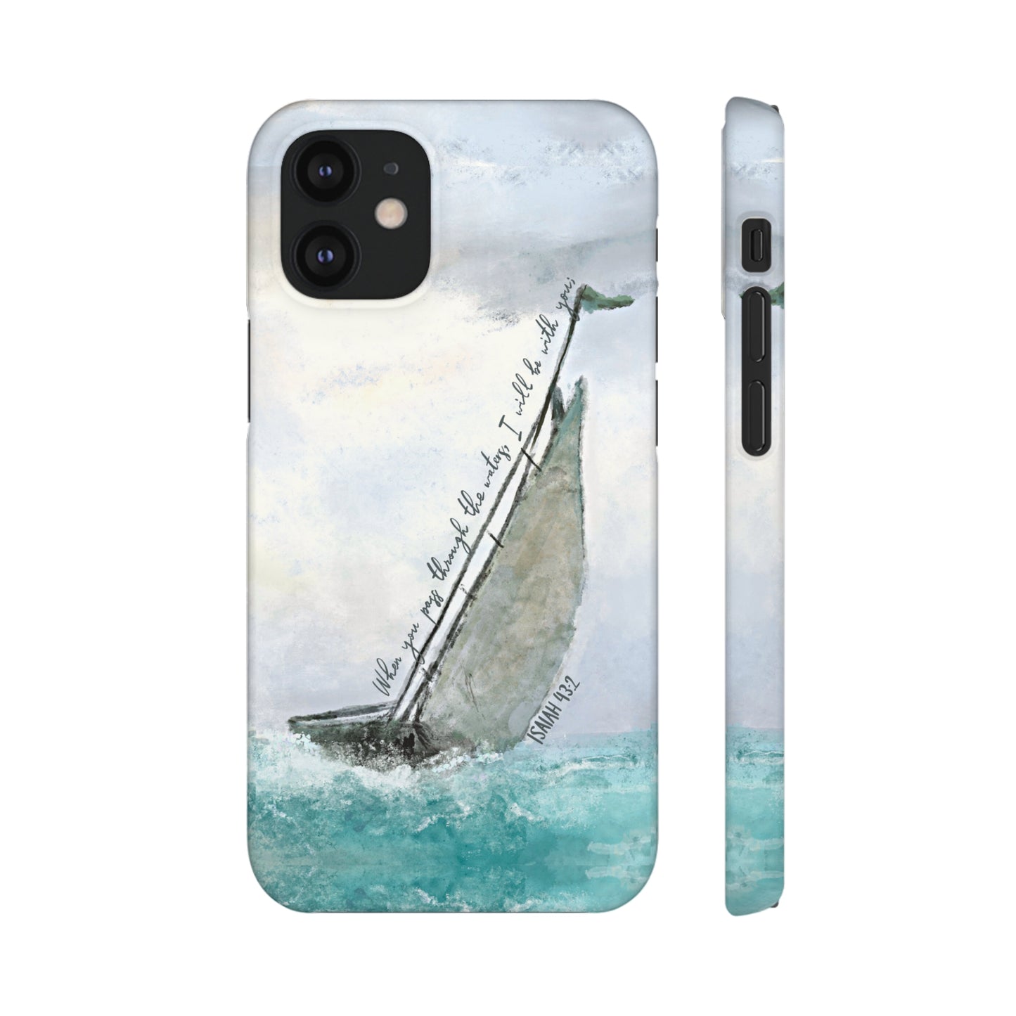 When you pass through the waters, I'll be with you Phone Case | Isaiah 43:2 Ocean themed Bible Verse Phone Case