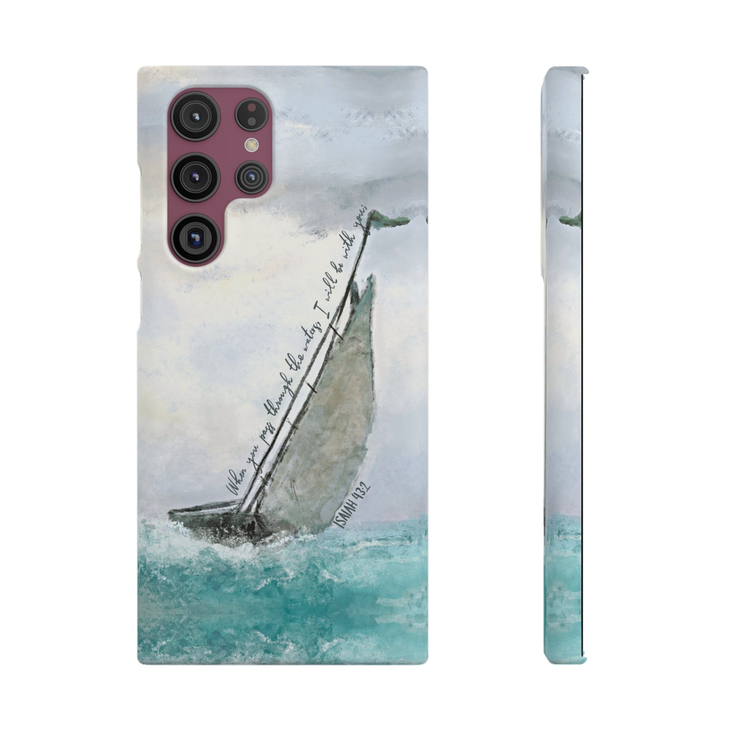 When you pass through the waters, I'll be with you Phone Case | Isaiah 43:2 Ocean themed Bible Verse Phone Case