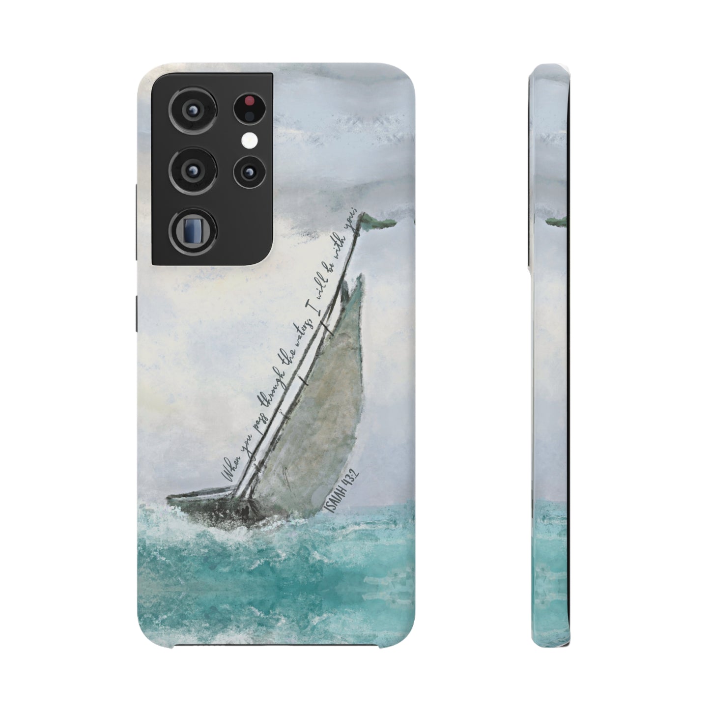 When you pass through the waters, I'll be with you Phone Case | Isaiah 43:2 Ocean themed Bible Verse Phone Case