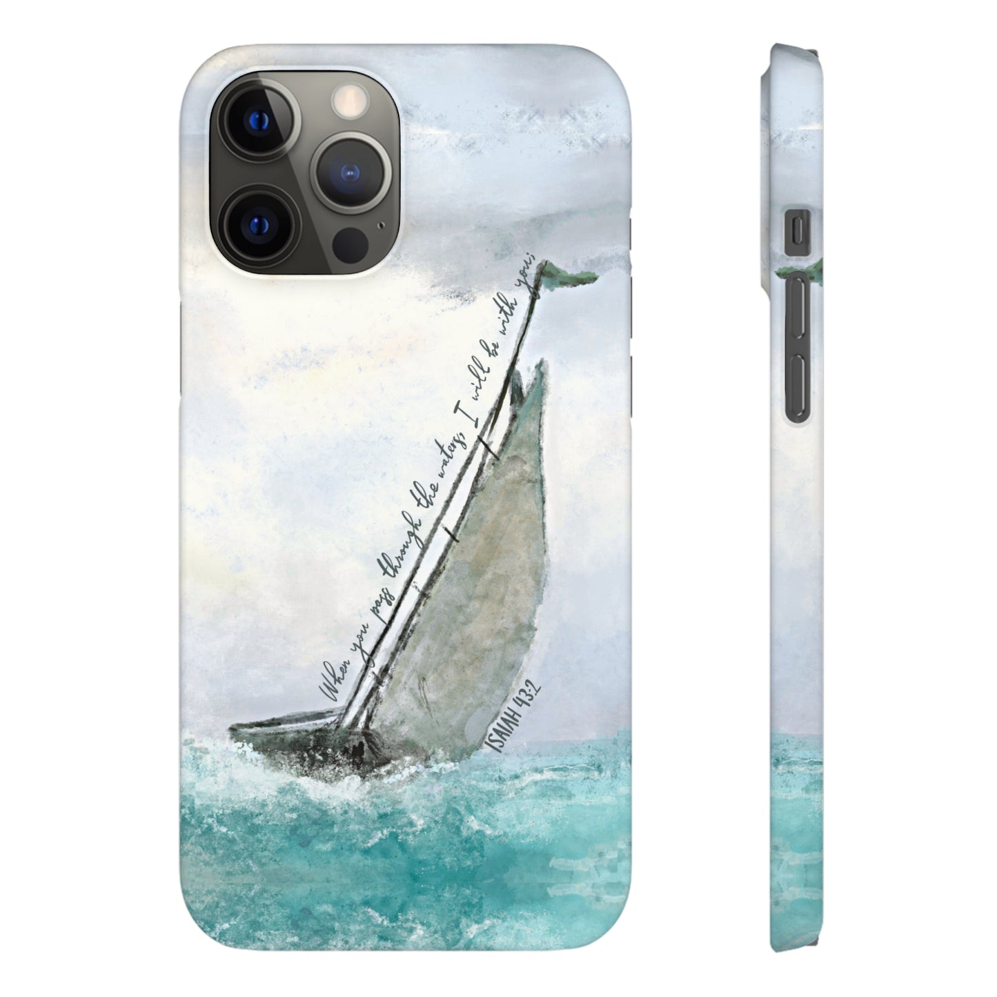 When you pass through the waters, I'll be with you Phone Case | Isaiah 43:2 Ocean themed Bible Verse Phone Case