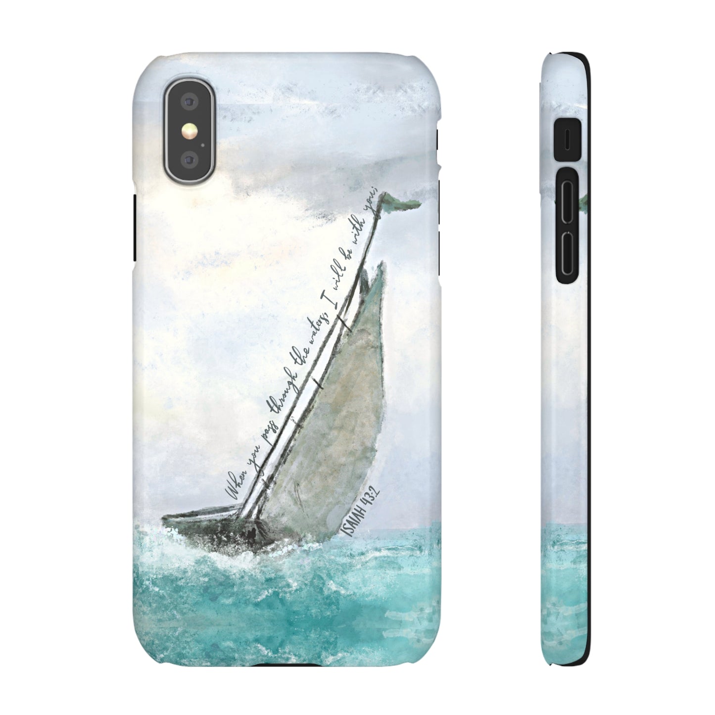 When you pass through the waters, I'll be with you Phone Case | Isaiah 43:2 Ocean themed Bible Verse Phone Case
