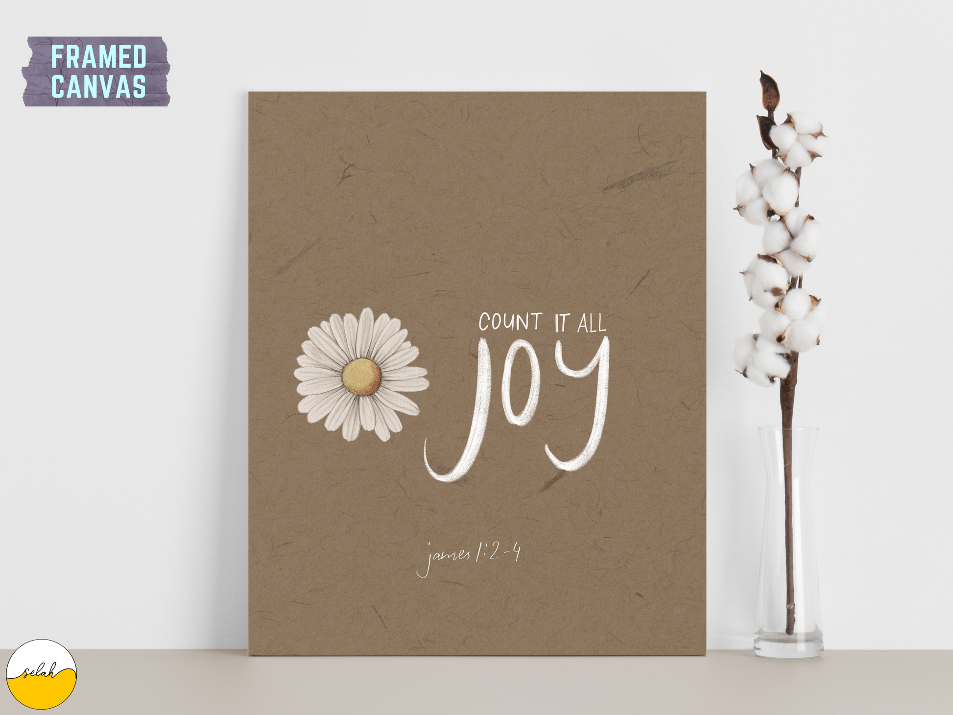 Count it all Joy James 1:2-4 Bible Verse Handlettered Canvas Framed Wall Art