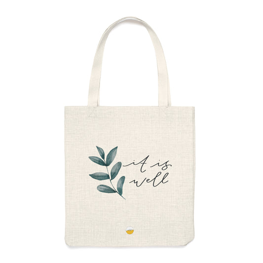 It is well with my soul Cotton Linen Tote Bag | Hand lettered, handmade Tote Bag with Christian Hymn