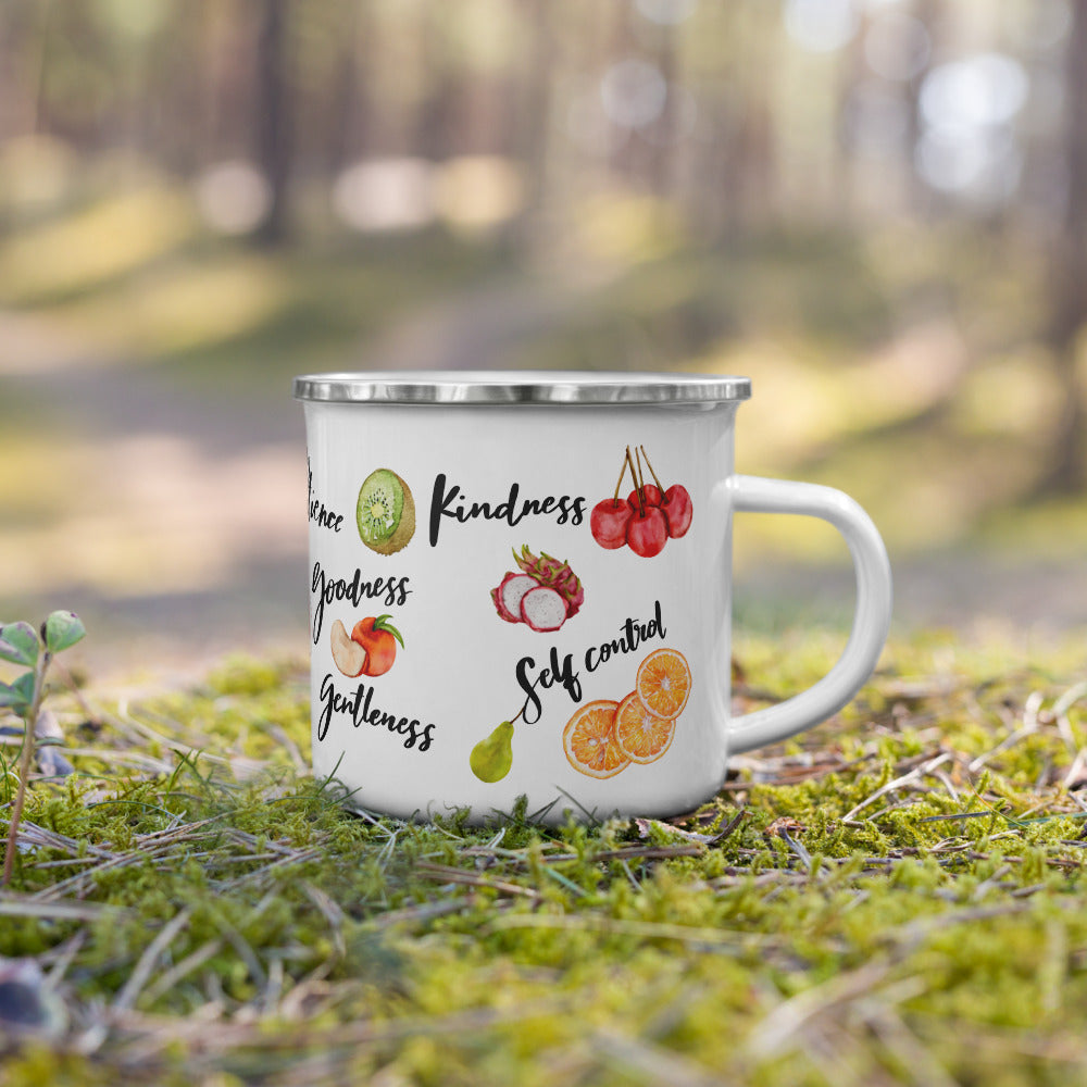 Fruit of the Spirit Enamel Coffee Cup | Galatians 5: 22 - 23 Bible Verse Coffee, Tea Camping Metal Cup