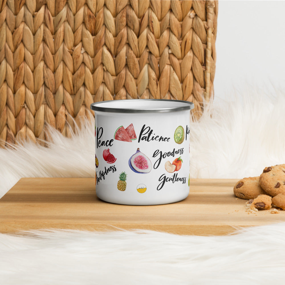 Fruit of the Spirit Enamel Coffee Cup | Galatians 5: 22 - 23 Bible Verse Coffee, Tea Camping Metal Cup