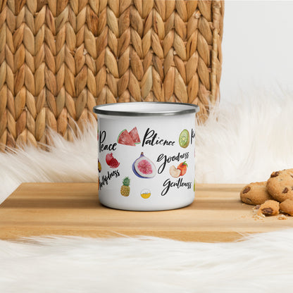 Fruit of the Spirit Enamel Coffee Cup | Galatians 5: 22 - 23 Bible Verse Coffee, Tea Camping Metal Cup