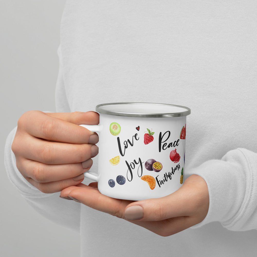 Fruit of the Spirit Enamel Coffee Cup | Galatians 5: 22 - 23 Bible Verse Coffee, Tea Camping Metal Cup