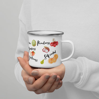 Fruit of the Spirit Enamel Coffee Cup | Galatians 5: 22 - 23 Bible Verse Coffee, Tea Camping Metal Cup