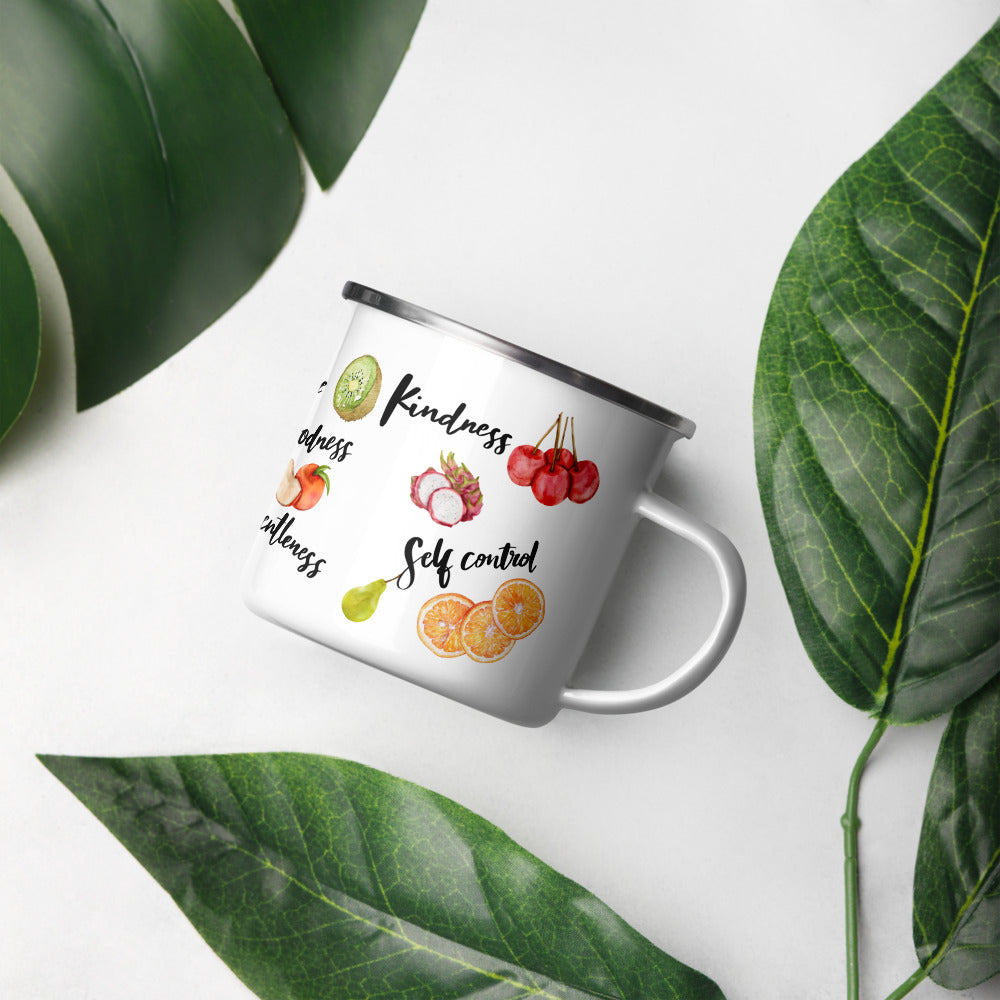 Fruit of the Spirit Enamel Coffee Cup | Galatians 5: 22 - 23 Bible Verse Coffee, Tea Camping Metal Cup