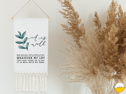 It is Well with my Soul Tapestry, Bible Verse Linen Tapestry with Tassel | Christian Wall Hanging