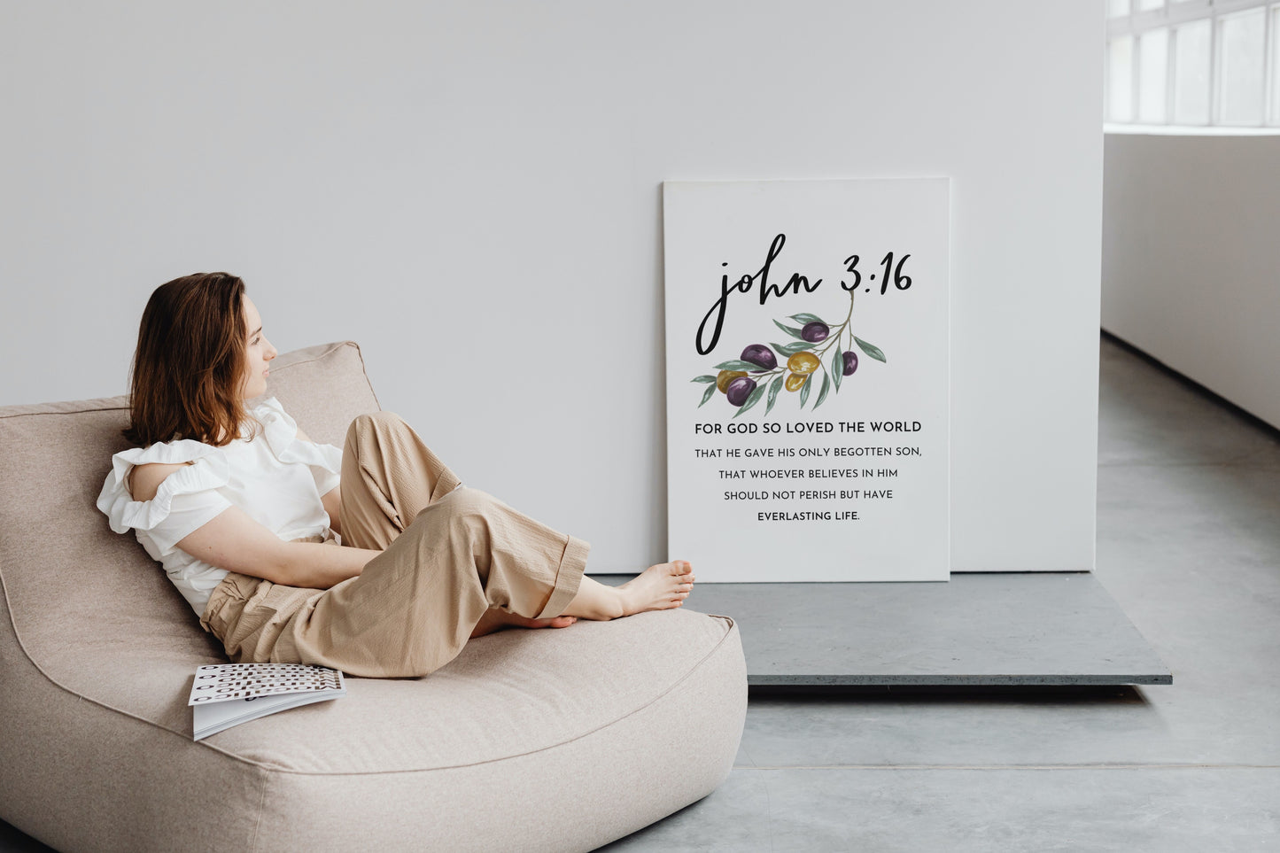 John 3:16 Framed Canvas Wall Art | For God So loved the World Bible Verse Canvas Print | Christian Home Decor