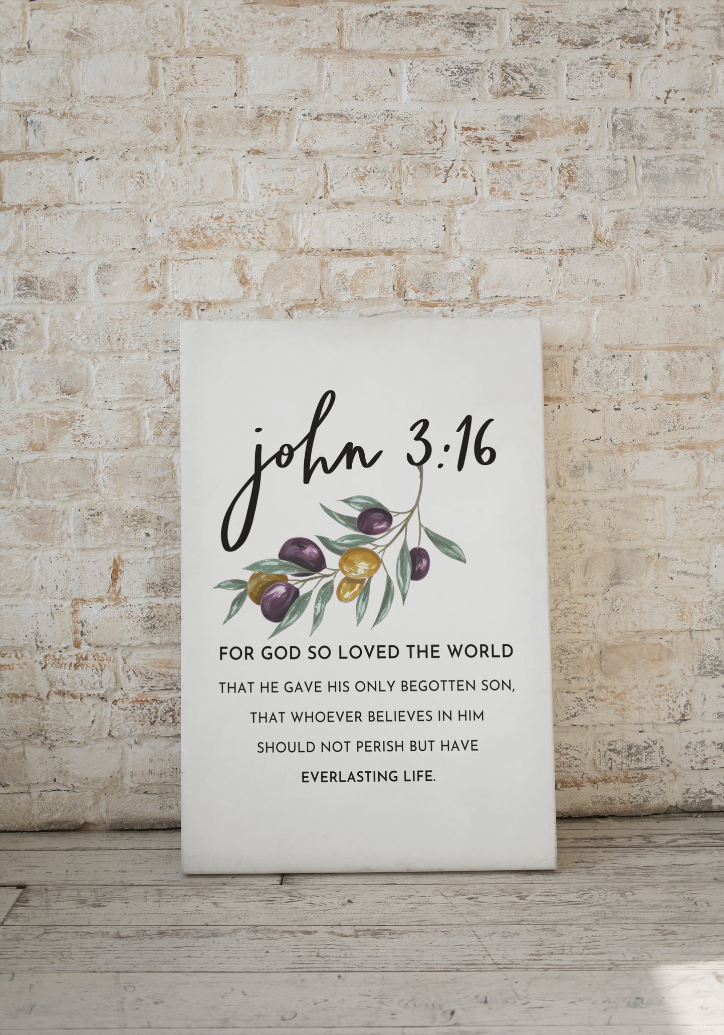John 3:16 Framed Canvas Wall Art | For God So loved the World Bible Verse Canvas Print | Christian Home Decor