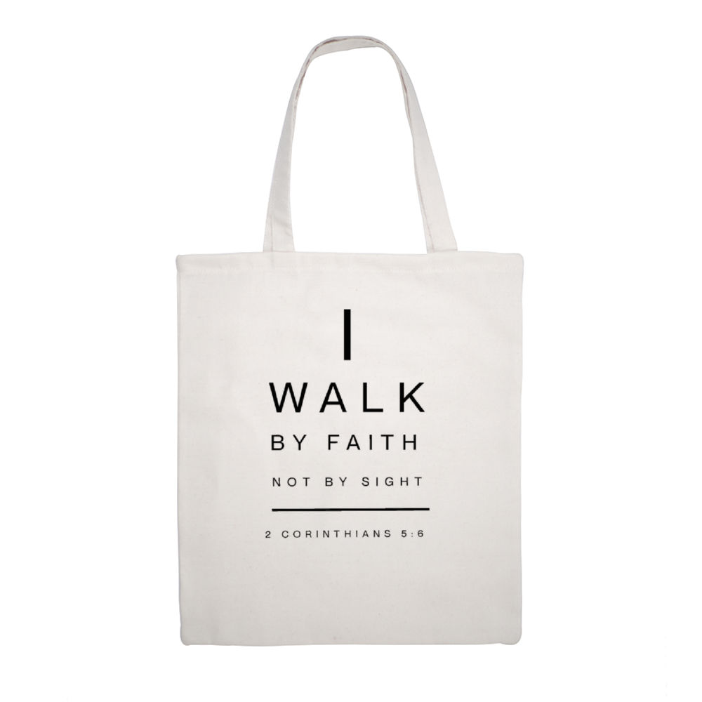 I Walk By Faith Canvas Tote Bag, Bible Verse Bag, Christian Accessories