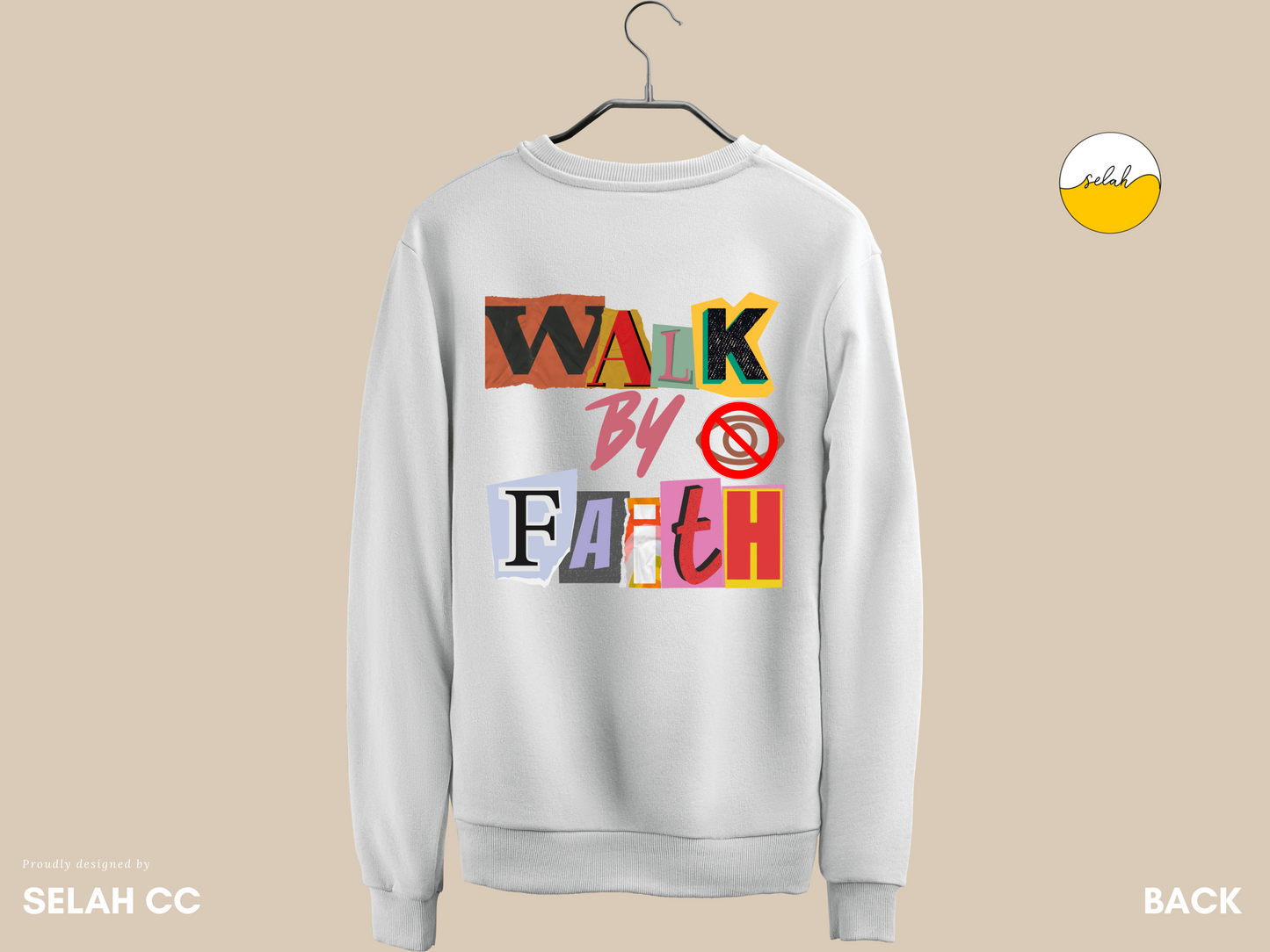 Selah, Walk by Faith Not by Sight Magazine Cutout Art Sweatshirt | 2 Corinthians 5:7 bible Verse Sweatshirt | Christian Unisex Cotton Jumper