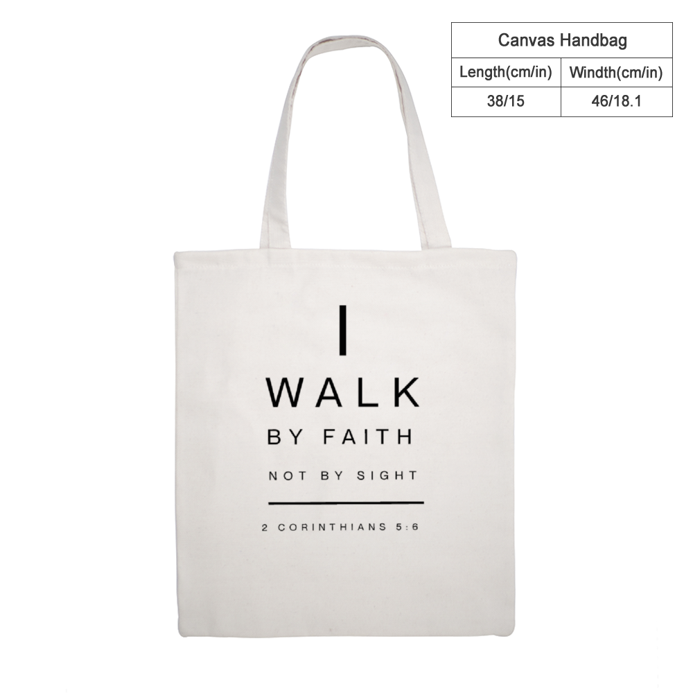 I Walk By Faith Canvas Tote Bag, Bible Verse Bag, Christian Accessories
