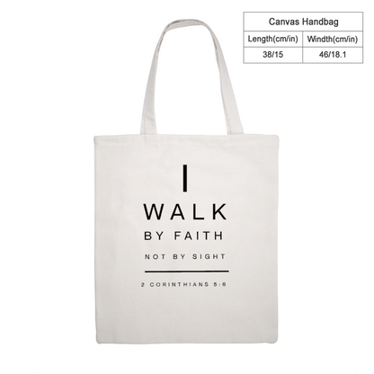 I Walk By Faith Canvas Tote Bag, Bible Verse Bag, Christian Accessories