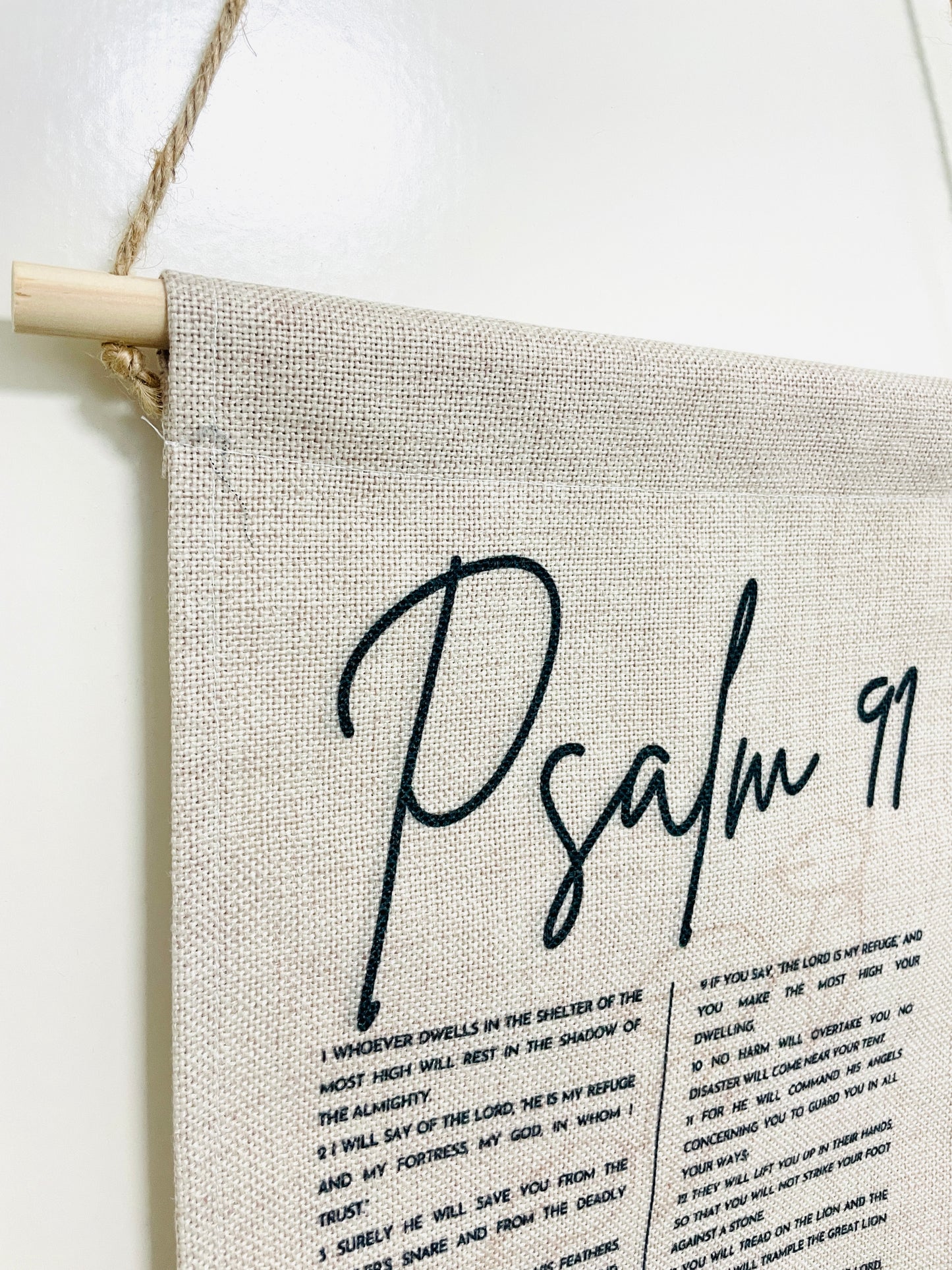 Psalm 91 Tapestry, Bible Verse Linen Tapestry with Tassel | Christian Wall Hanging