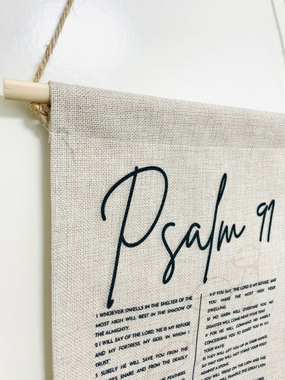 Psalm 91 Tapestry, Bible Verse Linen Tapestry with Tassel | Christian Wall Hanging
