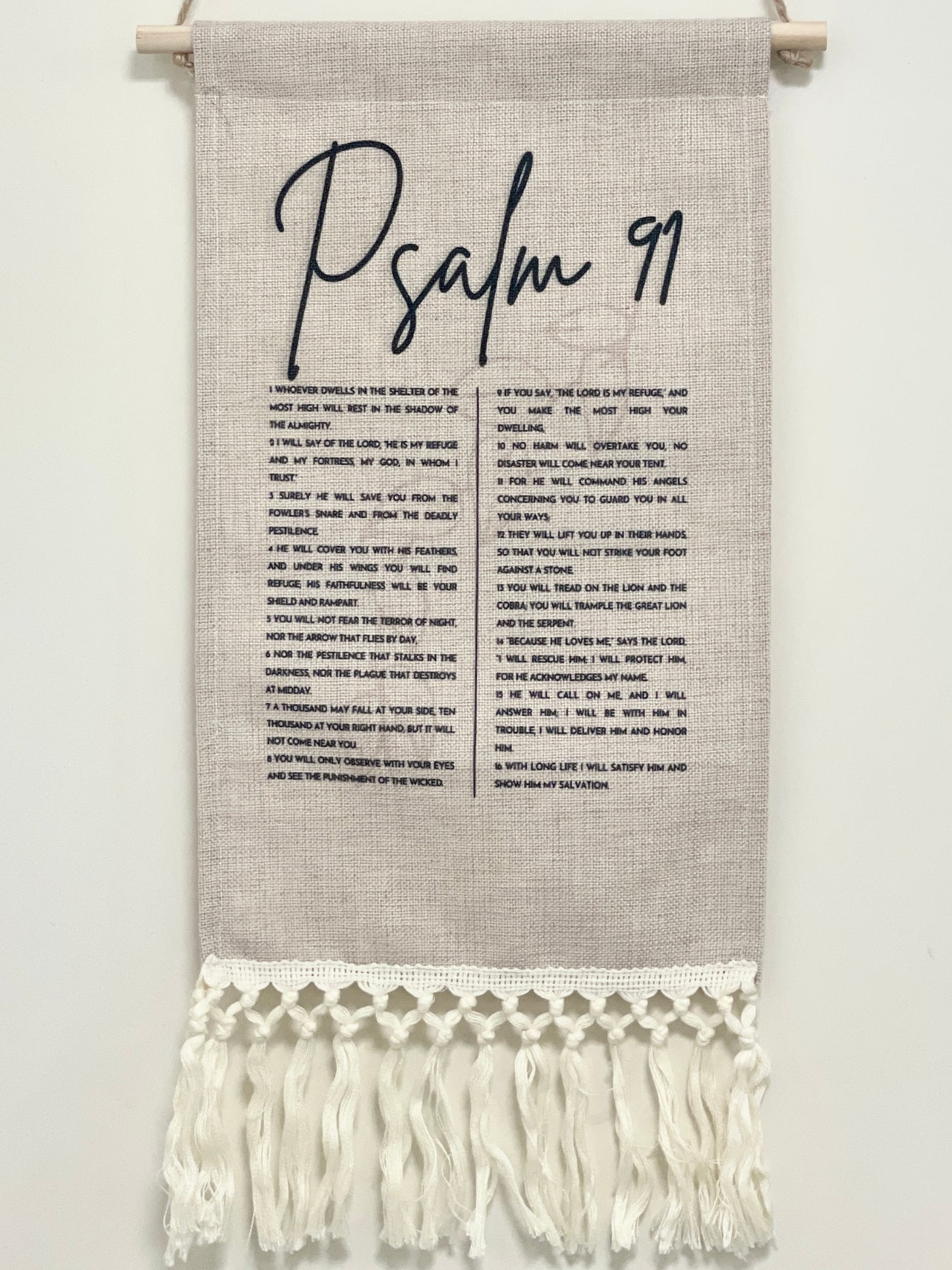 Psalm 91 Tapestry, Bible Verse Linen Tapestry with Tassel | Christian Wall Hanging
