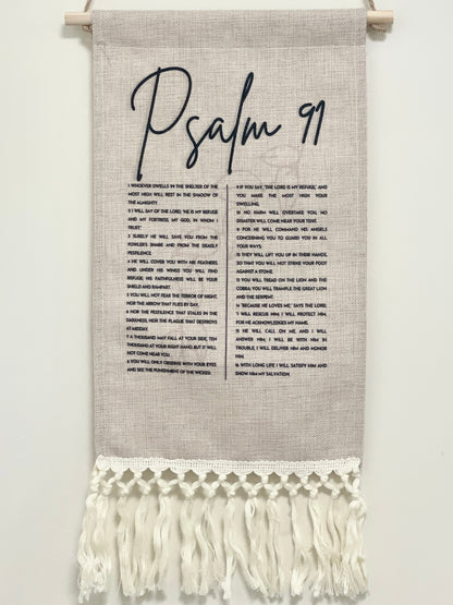 Psalm 91 Tapestry, Bible Verse Linen Tapestry with Tassel | Christian Wall Hanging