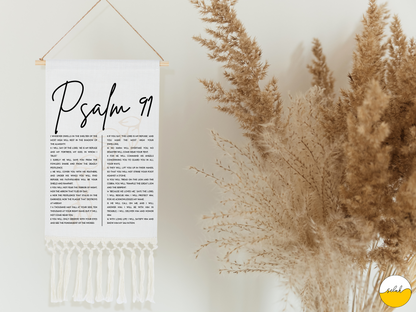 Psalm 91 Tapestry, Bible Verse Linen Tapestry with Tassel | Christian Wall Hanging