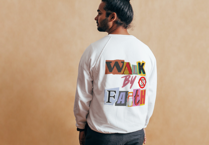 Selah, Walk by Faith Not by Sight Magazine Cutout Art Sweatshirt | 2 Corinthians 5:7 bible Verse Sweatshirt | Christian Unisex Cotton Jumper