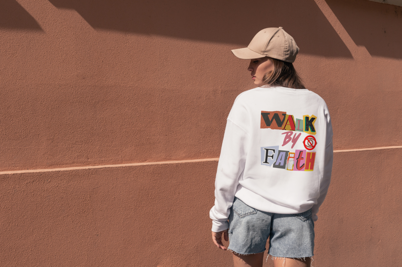 Selah, Walk by Faith Not by Sight Magazine Cutout Art Sweatshirt | 2 Corinthians 5:7 bible Verse Sweatshirt | Christian Unisex Cotton Jumper