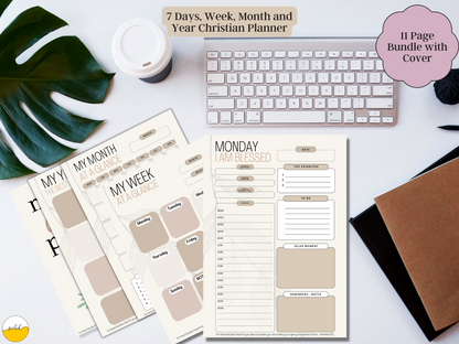 Christian Daily Planner Bundle 11 Pages, Productivity, Finance, Fitness and Life Planner, Printable PDF A4, A5, Selah Planner for Christians