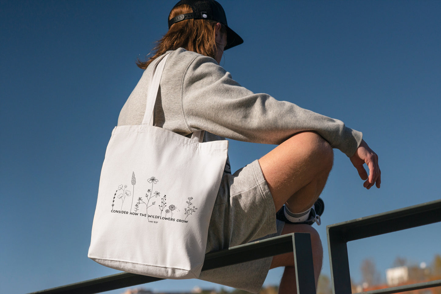 Consider how the wildflowers grow Cotton Linen Tote Bag | Christian Tote Bag | Luke 12:27 Bible Verse Cotton Bag with inner zip pocket