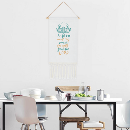 As for me and my house, we will serve the Lord Bible Verse Linen Tapestry with Tassel Cotton Linen Wall Hanging